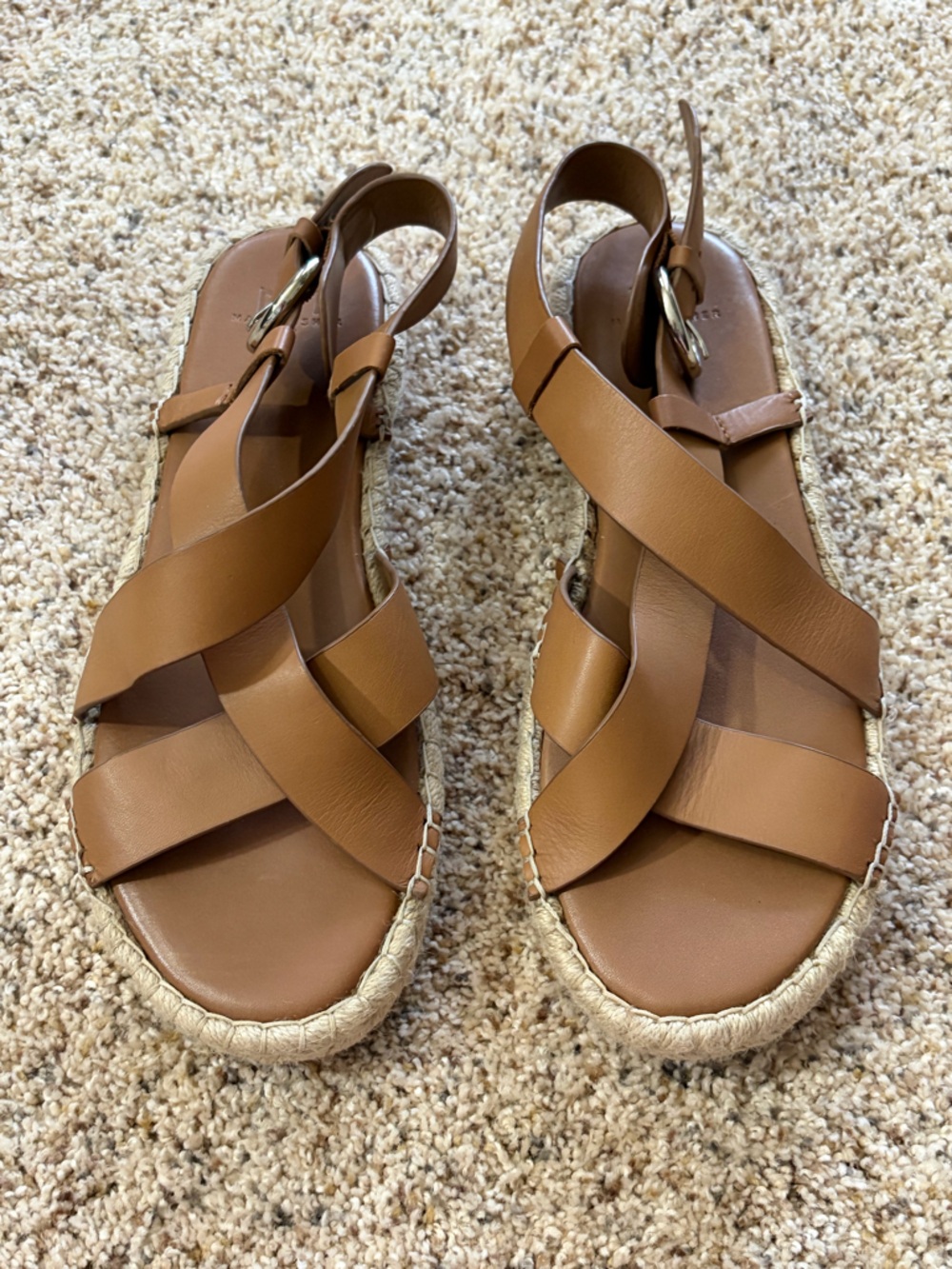 Marc Fisher Tan Leather Crisscross Strap Espadrille Sandals – Women's Size 8.5
